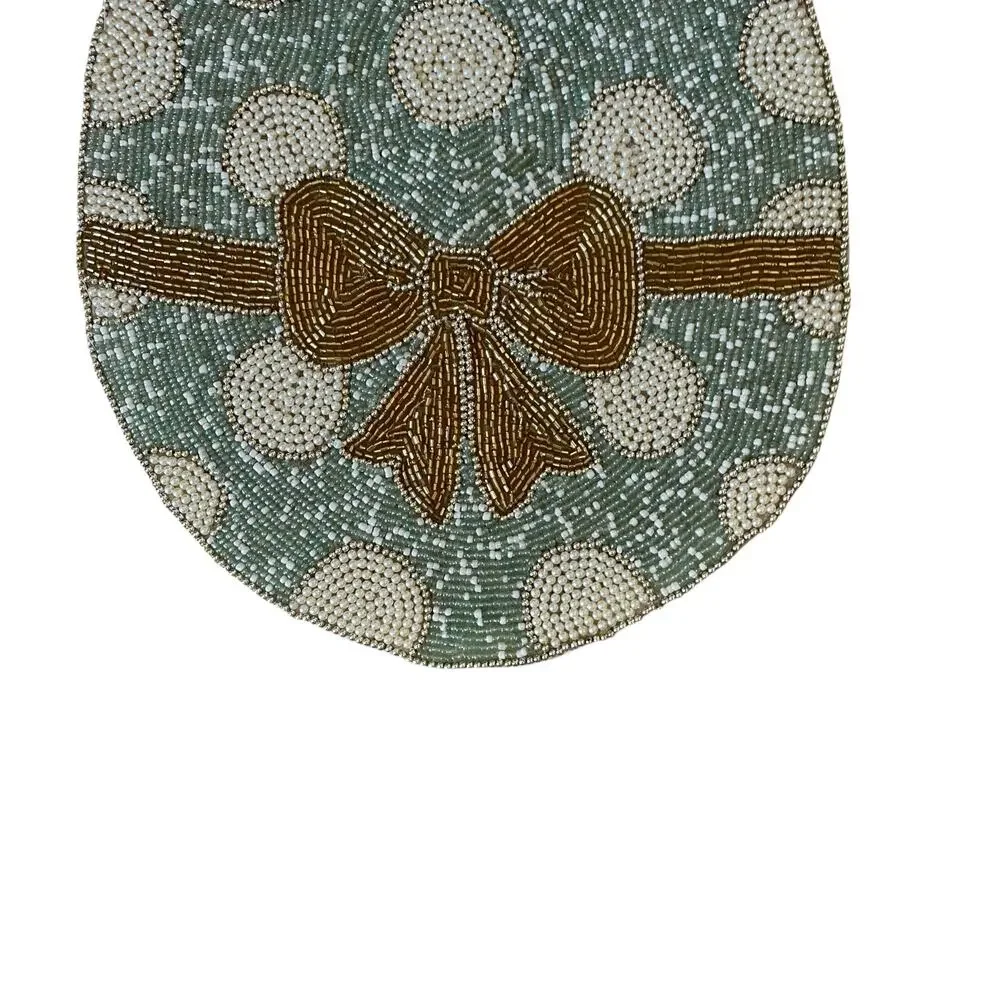 Cynthia Rowley Easter Egg Bow Beaded Placemat 15in Pastel Polka Dot New
